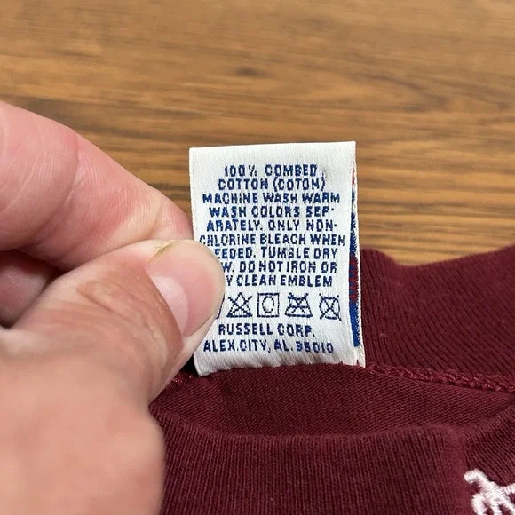 Vintage Russell Athletic Mississippi State Maroon Logo Mock Neck T-Shirt Mens L - Picture 5 of 9